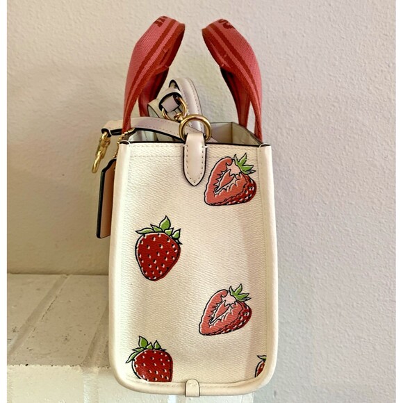 COACH Smith Tote 24 Bag Strawberry Pink Red White Shoulder Handbag CAR80 - Picture 3 of 16
